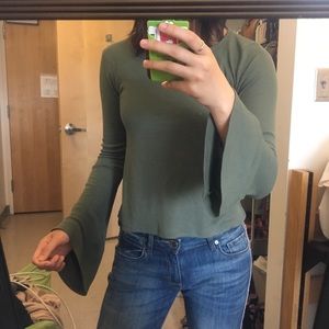 Hollister olive green bell sleeve open back top